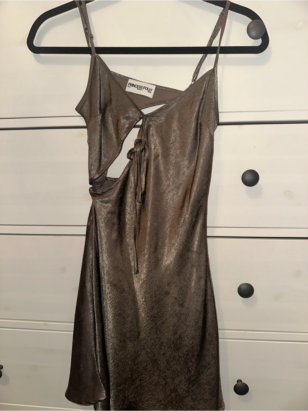 Princess Polly Bronze-Brown Satin Mini Dress with Front Tie